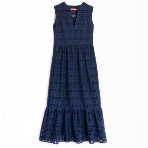 Vilagallo Eyelet Midi Dress Navy Blue Lenna Sangallo Resortwear Preppy